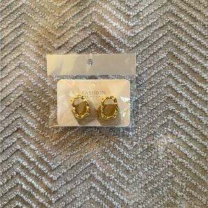Fashion Jewelry Gold Textured Hoop Stud Earrings